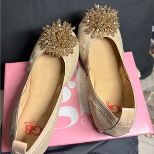 Beige Embellished Ballet Flats